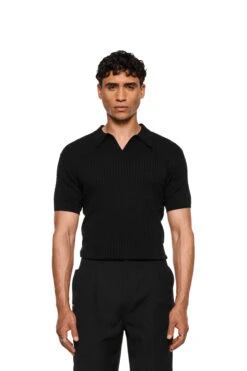 Fitted Knit Polo Black