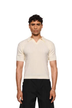 Fitted Knit Polo Creme